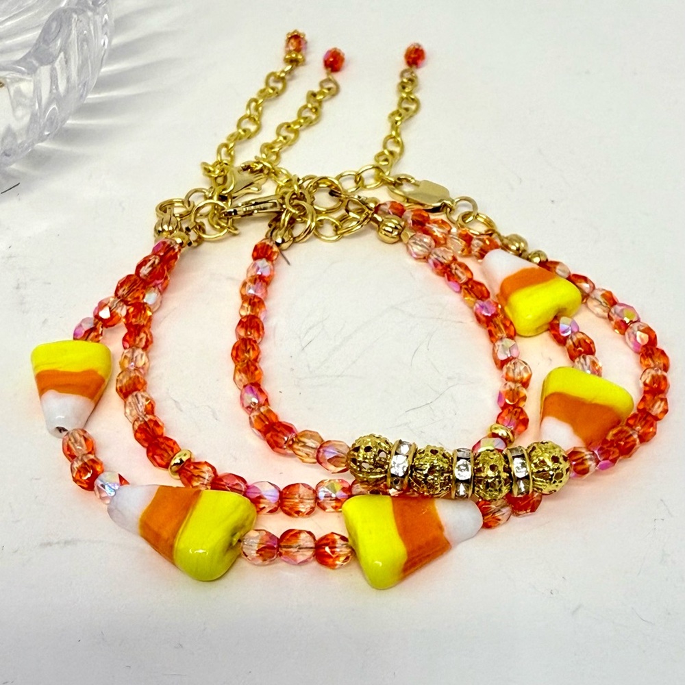 Hand Crafted Candy Corn Bracelet - Orange and Yellow - Picture 2 of 10